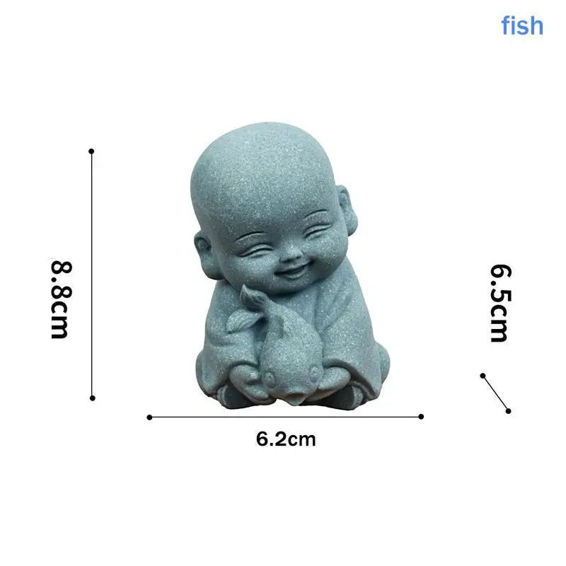 §Embracing Animal Monk Statue, Resin, Stone Zen Garden Decoration, Serene Smiling Sculpture