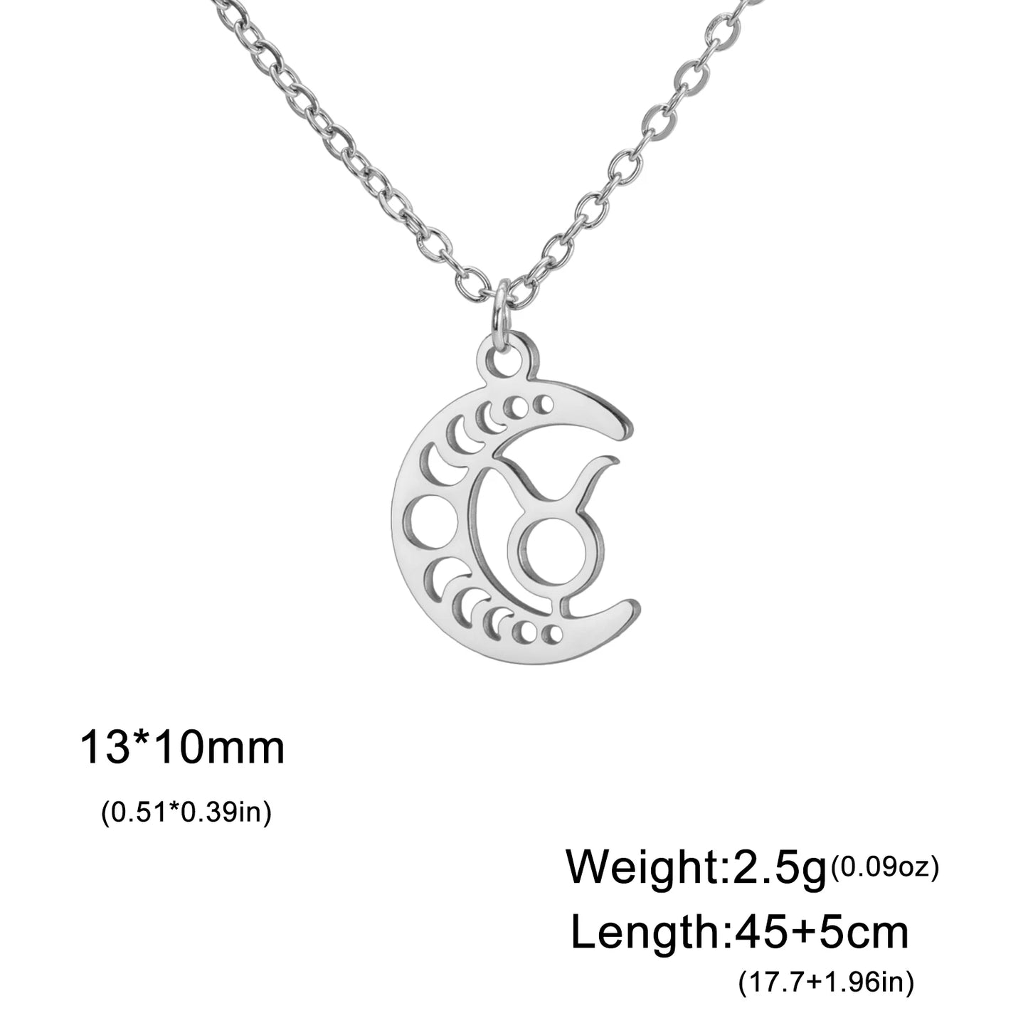 LIKGREAT Celtic Moon 12 Star Zodiac Sign Necklace Stainless Steel 12 Constellation Pendant Choker Crescent Jewelry Birthday Gift