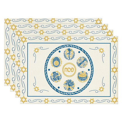 4pcs Passover Linen Placemats Kitchen Table Decor Seder Plate Pesach Matzoh Star of David Jewish Party Placemats Passover Decor