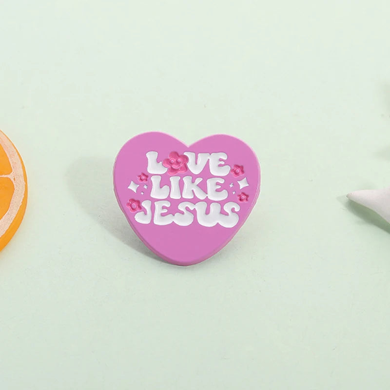 Love Likes Jesus Enamel Pin Pink Heart Christian Quotes Metal Brooch Lapel Backpack Badge Jewelry Accessories Gift for Friends