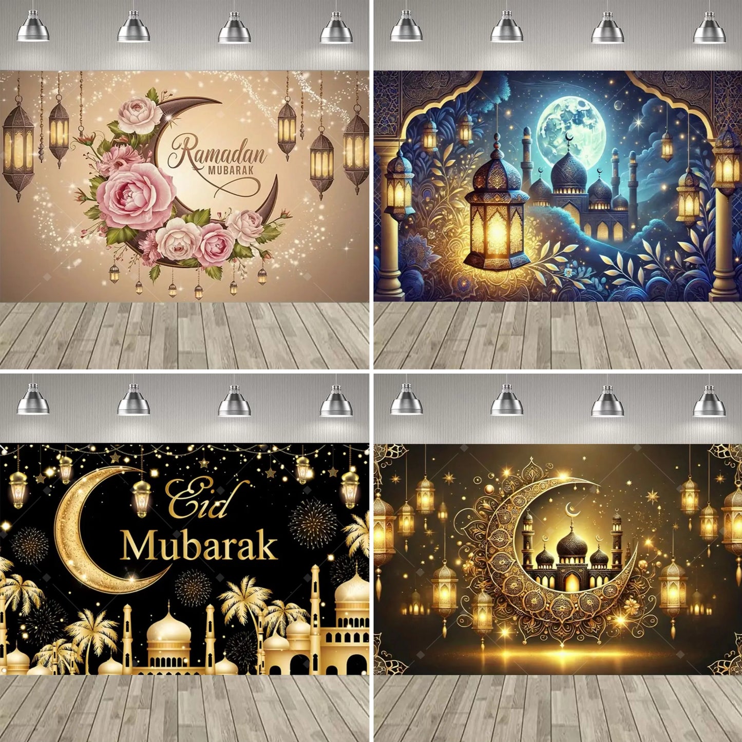 Eid al Fitr Party Supplie Decoration Backdrop Islamic Mosque Architecture Mubarak Ramadan Party Festival Celebration Banner