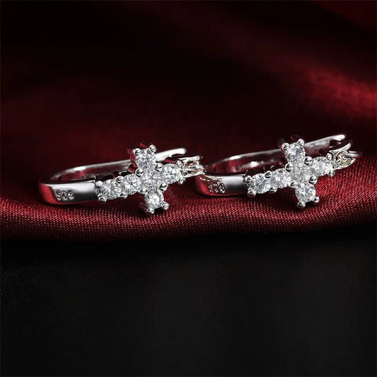 925 Sterling Silver Beautiful Cross Zircon Earrings For Women Fashion Charm Wedding Gifts Jewelry