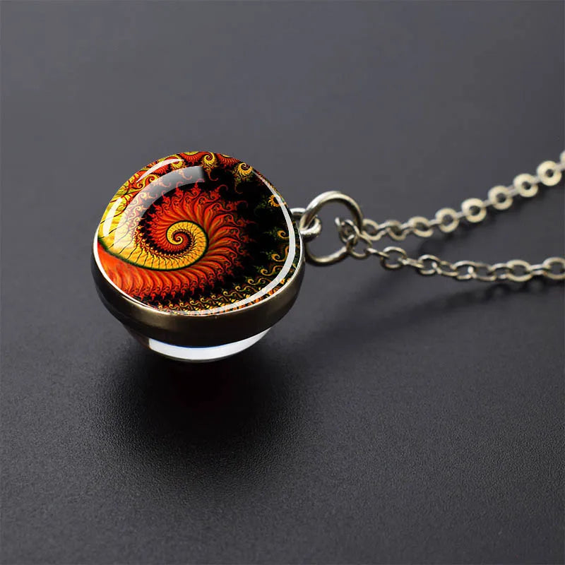 Sacred Geometry-Metatron's Cube Necklaces Sri Yantra Mandala Double Side Glass Ball Pendant Necklace Buddhist Yoga Jewelry Gift