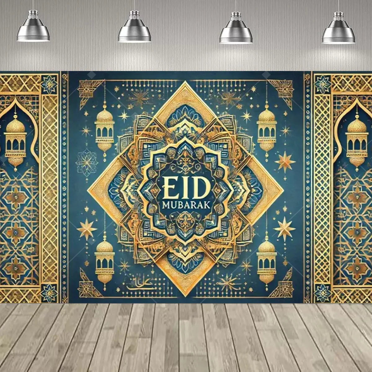Eid al Fitr Party Supplie Decoration Backdrop Islamic Mosque Architecture Mubarak Ramadan Party Festival Celebration Banner