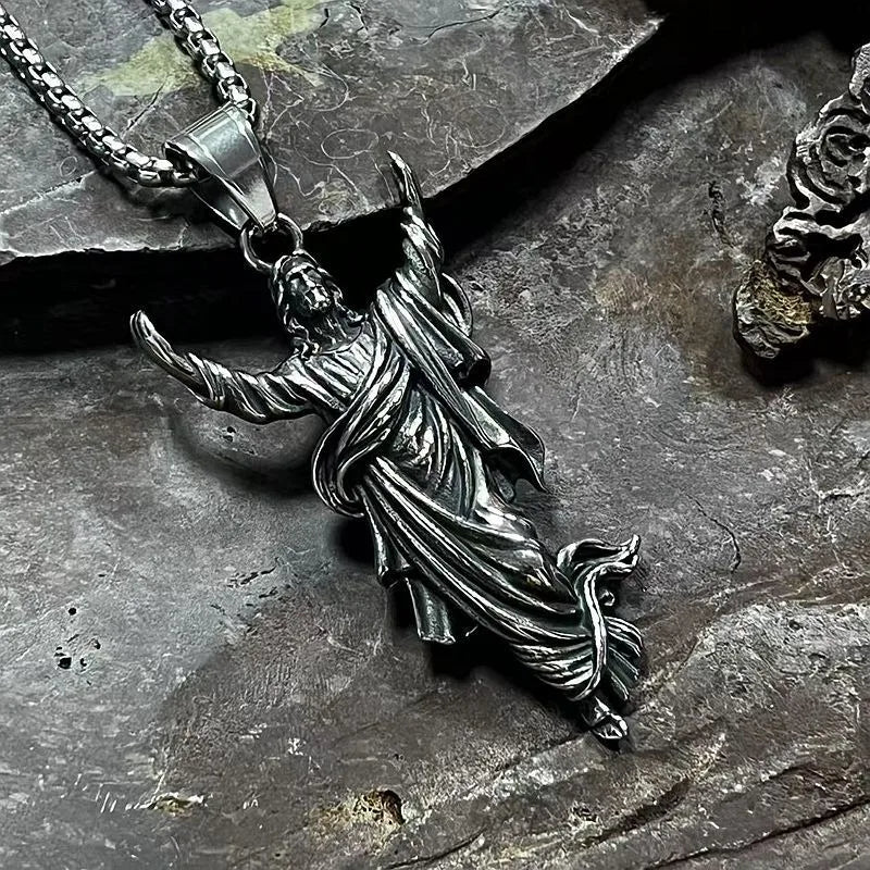 Vintage Jesus Pendant Necklace Stainless Steel Christian Religious Jewelry Hip Hop Religious Jewelry Gifts Wholesale For Unisex