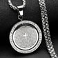 The Lord's Prayer God Jesus Cross Bible Spainsh Verse Necklace for Women Men Stainless Steel Crystals Chain Rotatable Jewelry