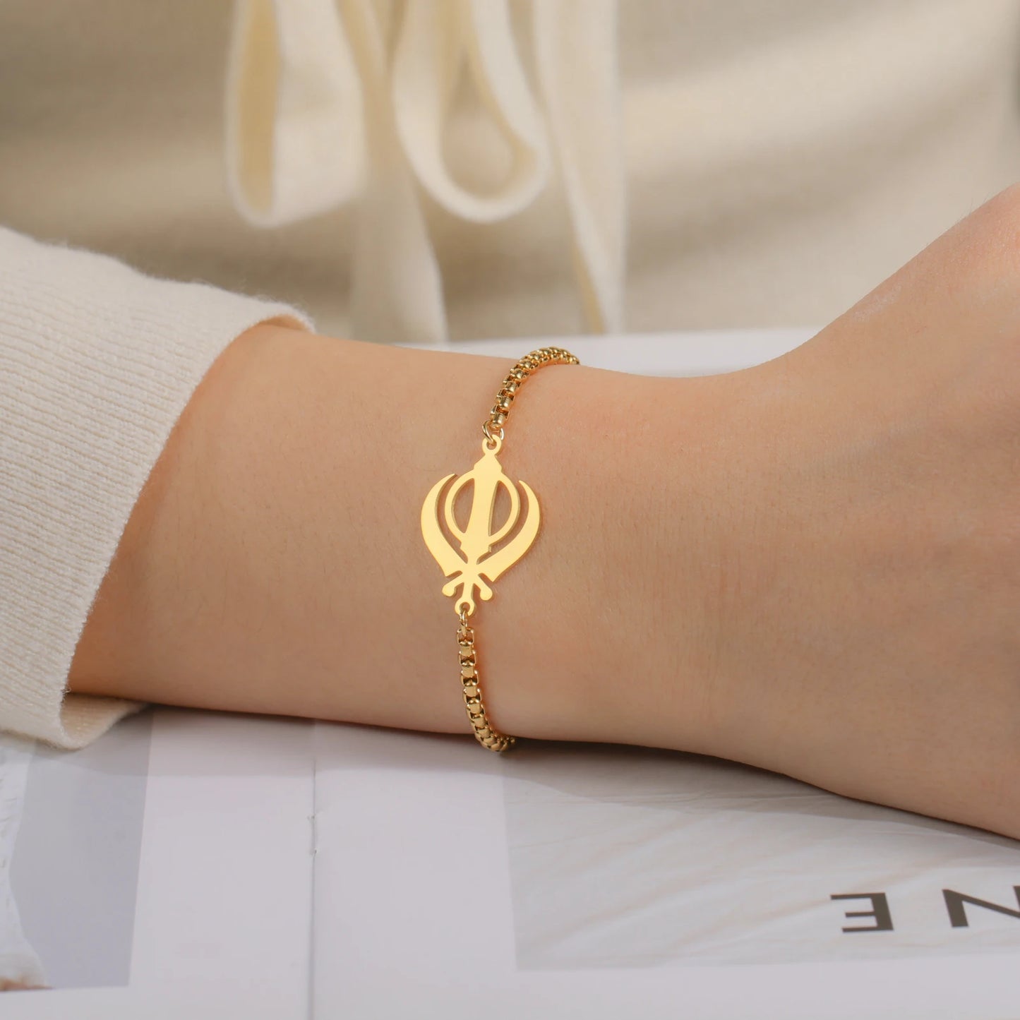 Lucktune Khanda Sikhism Symbol Bracelets for Women Men Stainless Steel Religious Protection Amulet Spiritual Sikh Jewelry Gift