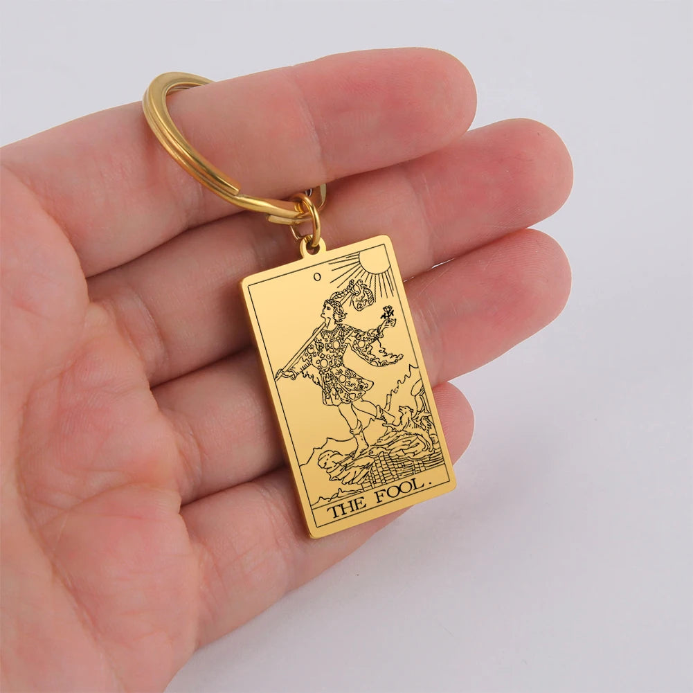 Dawapara Tarot Cards Keychains Stainless Steel Vintage Amulet Good Luck The Major Arcana Keyring Wiccan Jewelry