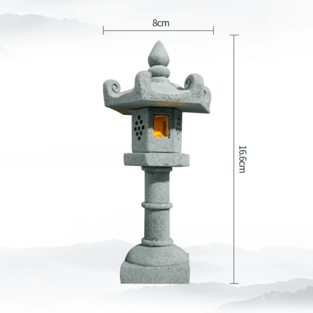 New Mini Pagoda Lantern Light Garden Statue Decorative Sand Stone Micro Landscape Lamp Zen Yard Miniature Bonsai
