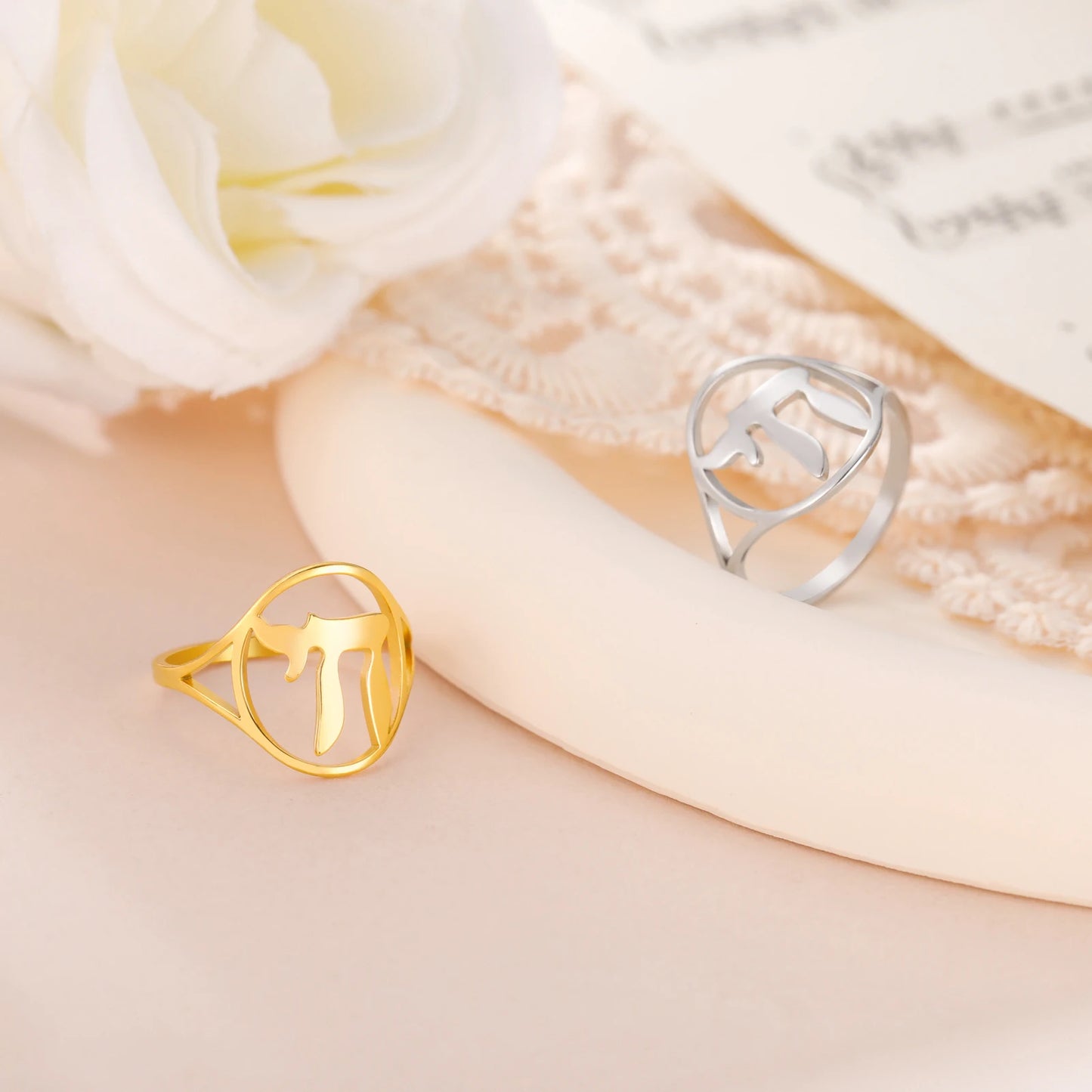 Skyrim Jewish Chai Round Rings Stainless Steel Hebrew Letter Sign of Life Ring Women Men Protection Amulet Judaism Jewelry