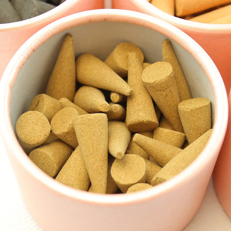 1Box 40Pcs Tower Incense With A Tray Natural Incense Rose Tulip Scent Sandalwood Spice
