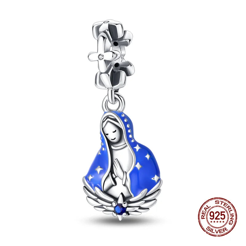Charms Bead 925 Sterling Silver Virgin Mary Cross Pendant Bead Fit Original Bangle Bracelet DIY Fine Jewelry For Women Gift Hot