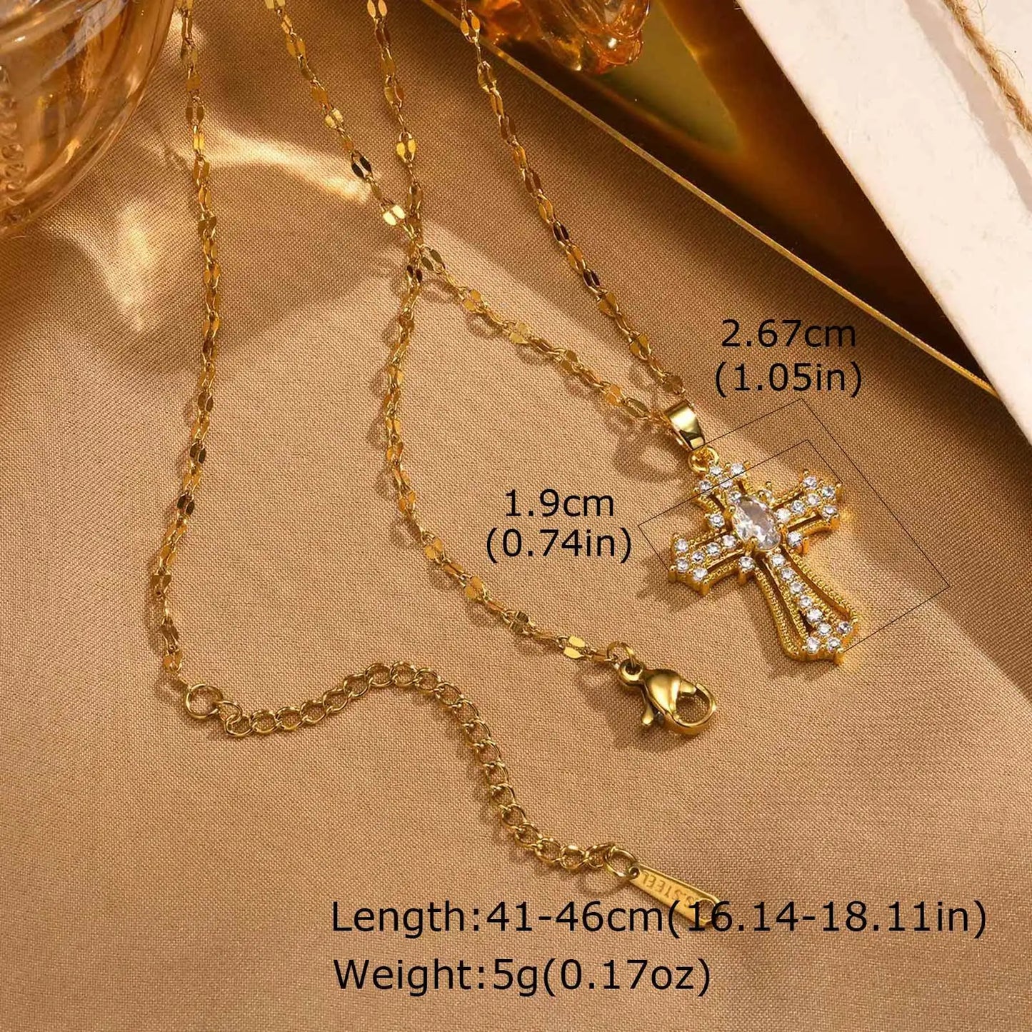 Vnox Christian Religion Necklaces For Women Men, Zircon Cross Pendant Charm Necklace, Classic Gold Plated Jewelry