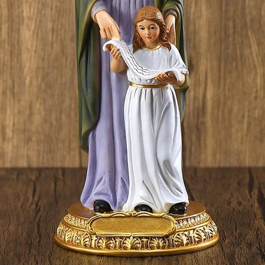 D8KF Virgin Mary with Saint Anne Blessed Catholic Sculpture Resin Christian Statue for Home Living Room Garden Church Decor