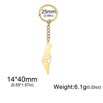 EUEAVAN Fashion Israel Map keychain Stainless Steel Hollow Hexagram Star of David keychain Religious Jewelry Gift Wholesale