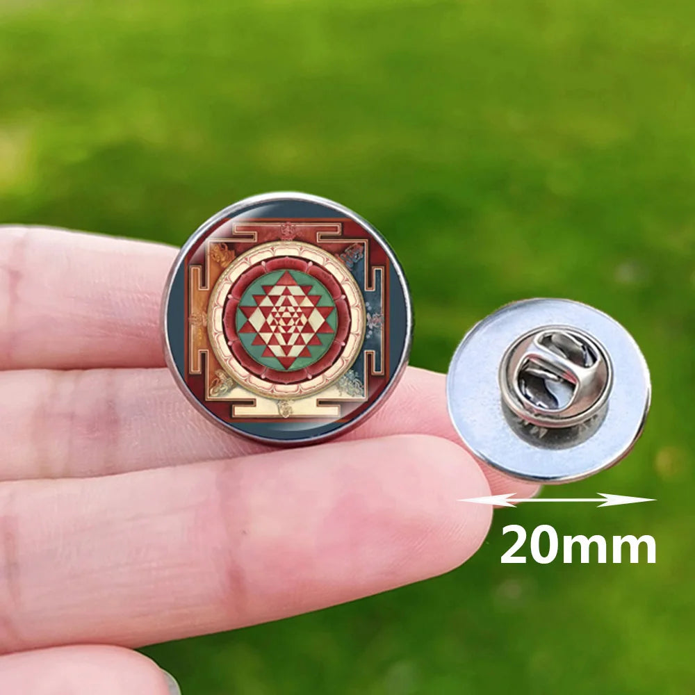 Metatron Cube Stainless Steel Pin Badge Sri Yantra Sacred Geometry Glass Brooch for Men Women Bag Decoration