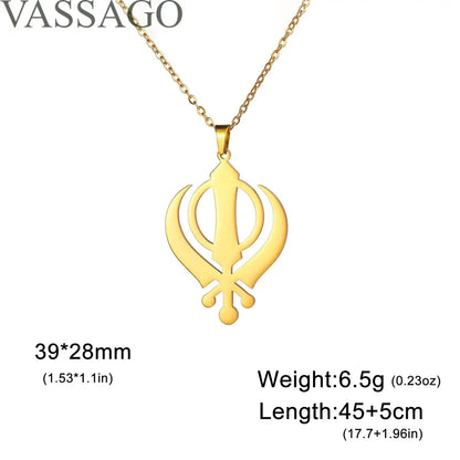 Sikhism Necklace Sikh Khanda Sword Necklace for Women Men Stainless Steel Sikhs Necklaces Sword Symbol Pendant Religious Jewelry