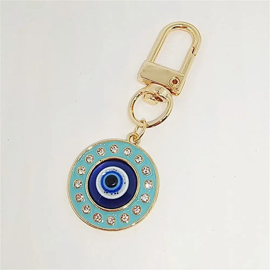 1Pcs Round Evil Eye Keychain Key Ring For Friends Couples Boho Blue Eye Bag Car Key Phone Charm Accessories Jewelry
