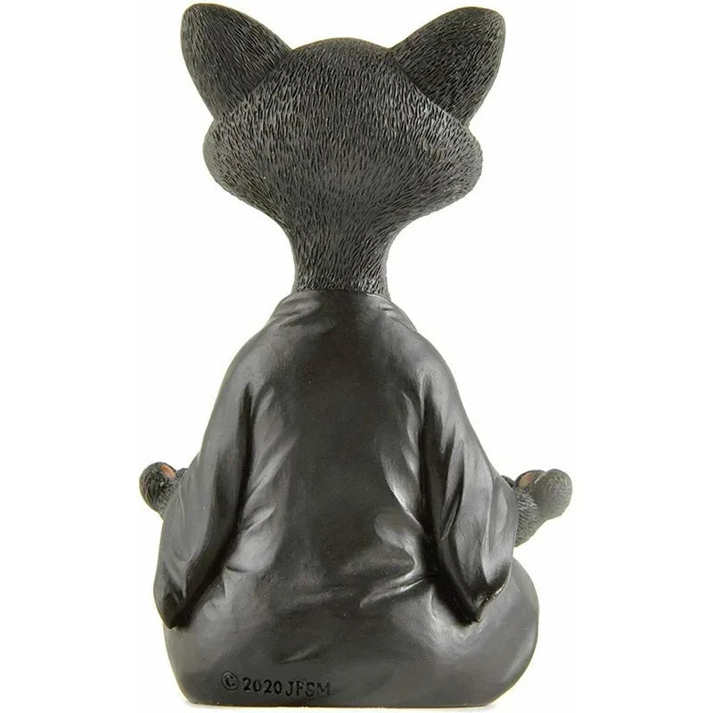 Meditation Cat Sculpture Home Decorations Resin Black Yoga Sitting Zen Cat Black Buddha Ornament Outdoor Garden Figurines