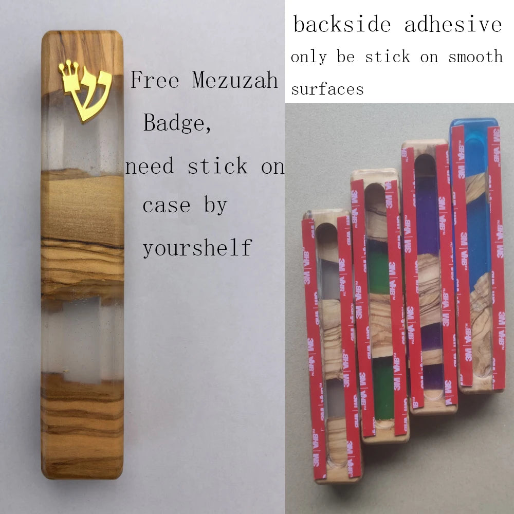 Handmade Mezuzah Case of Olive Wood and Epoxy Resin Jewish Home door Decor judaica Religious Gift for Jewish Home bless mezuzah