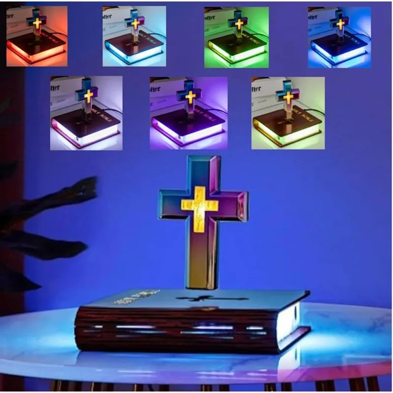 Levitating Cross Lamp Floating Jesus & Bible Night Light Magnetic Levitation Cross Ornament Glowing Cross Light Home Desk gift