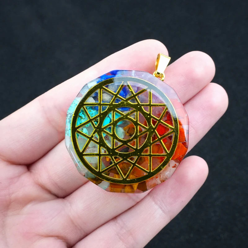 35mm Hexagon Shape 7 Chakra Orgonite Energy Pendant Healing Energy Crystal Beads for Yoga Meditation Spiritual Amulet Orgonite