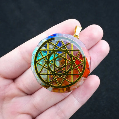 35mm Hexagon Shape 7 Chakra Orgonite Energy Pendant Healing Energy Crystal Beads for Yoga Meditation Spiritual Amulet Orgonite