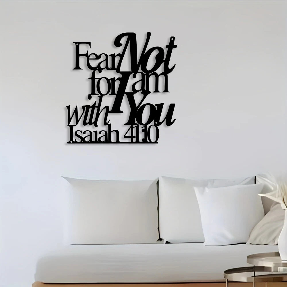 Elegant Minimalist Christian Faith Metal Wall Decor -Hebrew Script Bible Verse "Fear Not for I Am with You" -Golden - Heavy-Duty