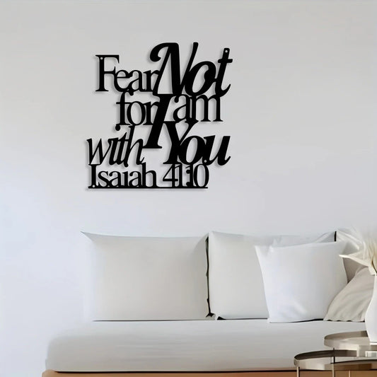 Elegant Minimalist Christian Faith Metal Wall Decor -Hebrew Script Bible Verse "Fear Not for I Am with You" -Golden - Heavy-Duty