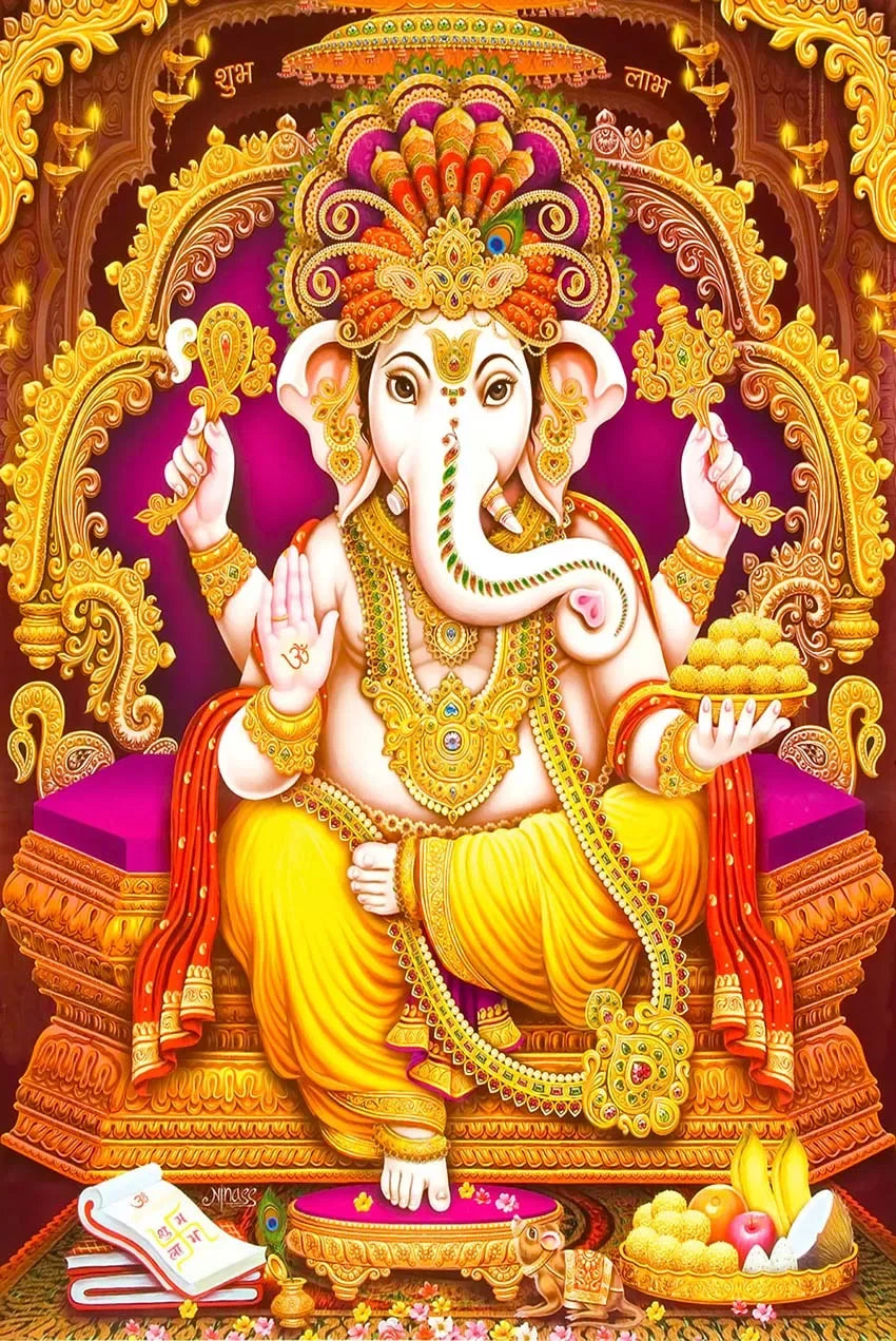 Religion Elephant God India Hinduism Ganesha Painting Canvas Durga Golden Zari Art Poster Prints Living Room Home Decor Pictures