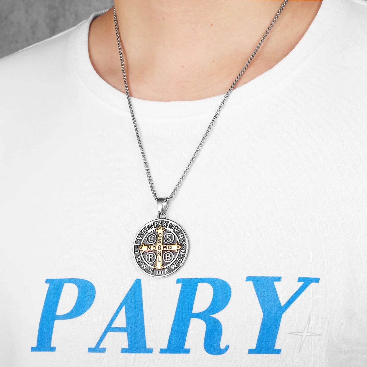 St.Benedict Exorcism Powerful Amulet Men Necklaces Stainless Steel Pendant Chain Women Jewelry Vintage Halloween Gifts Wholesale