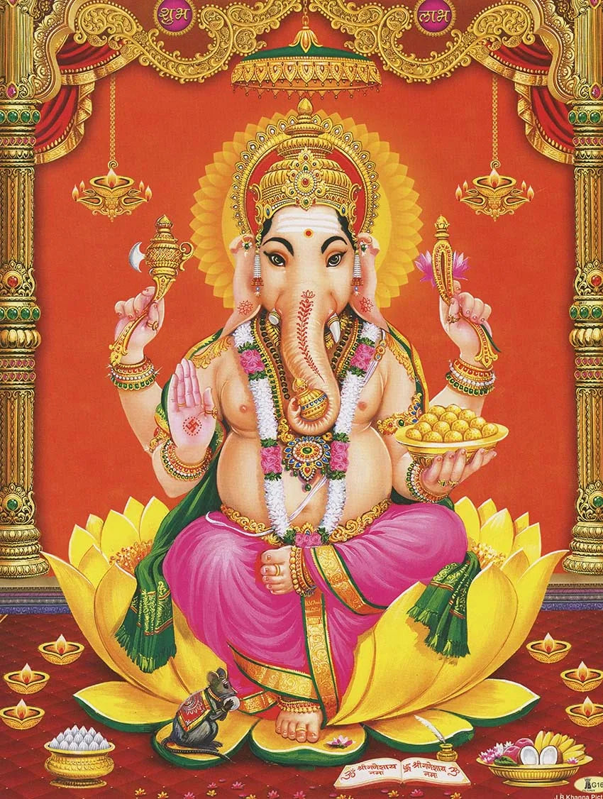 Religion Elephant God India Hinduism Ganesha Painting Canvas Durga Golden Zari Art Poster Prints Living Room Home Decor Pictures
