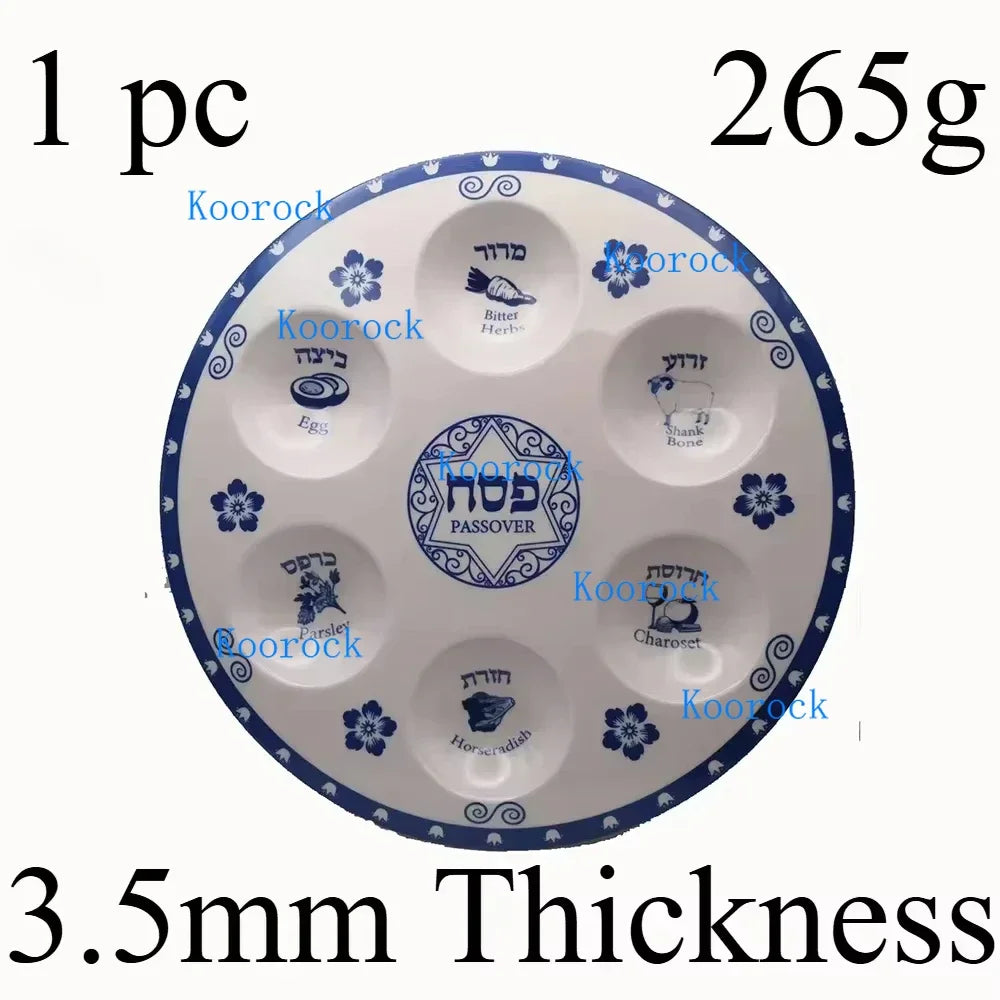 Jewish 6-Section Passover Seder Plate - Kosher, Melamine/Plastic/Silicone/Disposable Paper, with Food Labels & Elegant Designs