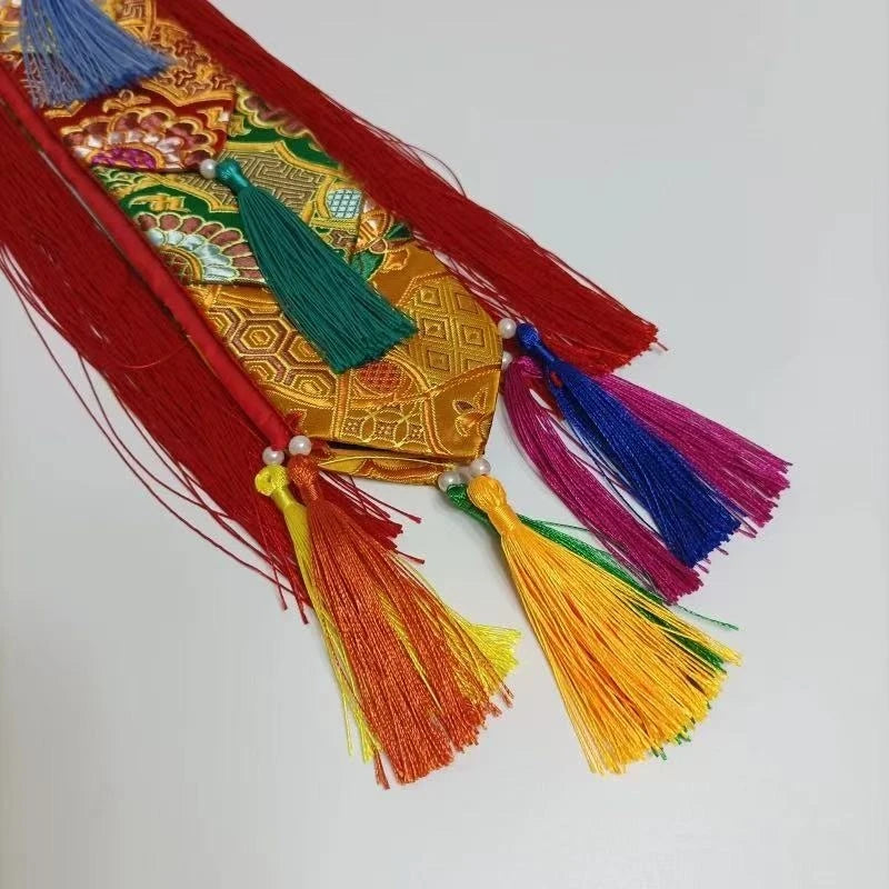 Tibetan Tantric Nepalese Embroidered Drum Banner,Hand Drum Ribbon,Exquisite Tibetan-Style Buddhist Hall Hanging Banner 60 cm