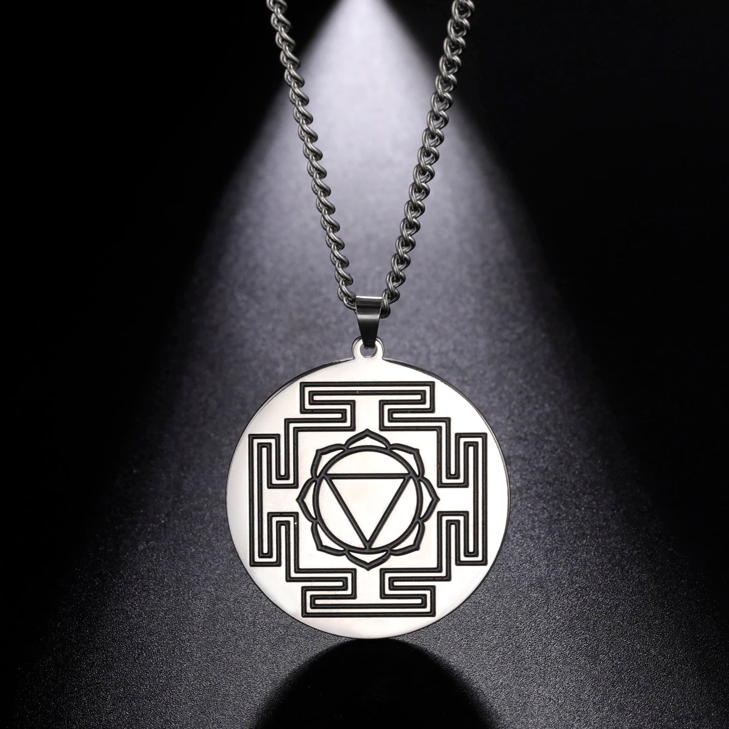 LIKGREAT Sri Yantra Mandala Pendant Necklace India Chakra  Meditation Spiritual Jewelry Stainless Steel Sacred Magic Talisman