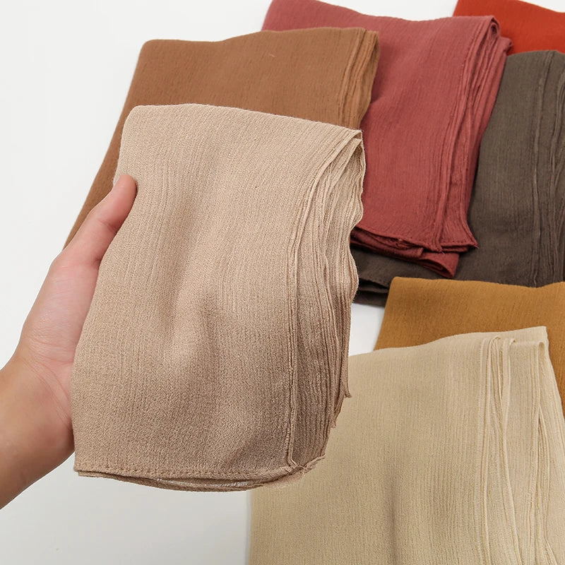 New Crinkle Rayon Hijab For Women Muslim Scarf Long Shawls Solid Islamic Turban Headband Heascarf Wraps Ramandan Headband