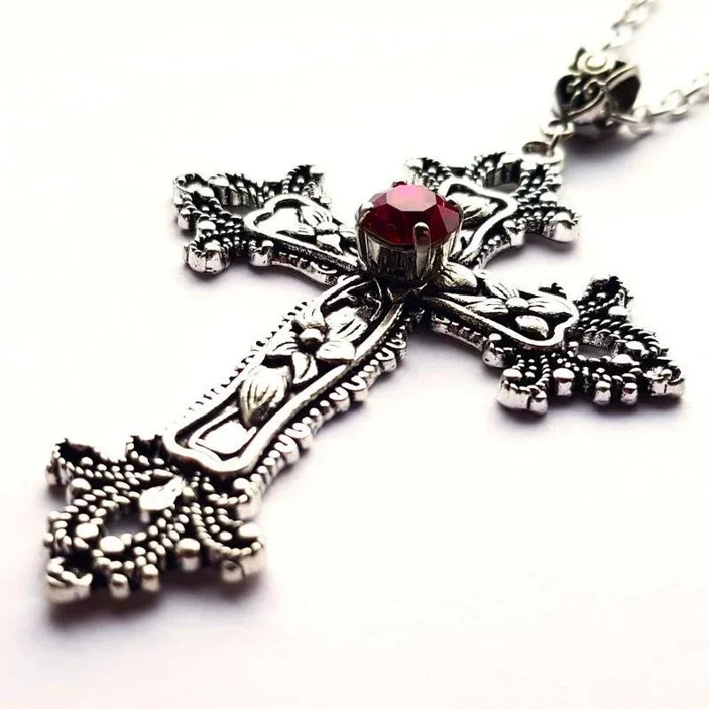 Y2K Punk Crystal Big Cross Pendant Necklaces for Women Men Gothic Irregular Cross Clavicle Chain Necklaces Aesthetic Jewelry