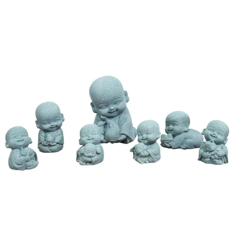 ✔Embracing Animal Monk Statue,Sandstone Finish Zen Baby Buddha Figurine,Mini Spiritual Decor for Home,Office & Garden