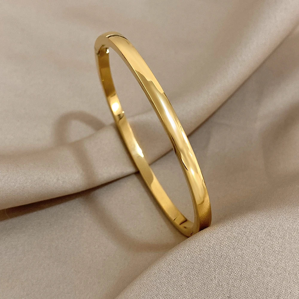 Fashion Smooth Stainless Steel Cuff Bangles Bracelets for Women Men New 4mm Gold Plated Stackable Waterproof Charm Jewelry