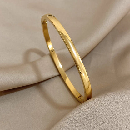 Fashion Smooth Stainless Steel Cuff Bangles Bracelets for Women Men New 4mm Gold Plated Stackable Waterproof Charm Jewelry