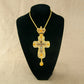 New 7.5" Crown Top Eastern Orthodox Cross Pendant Gold Plated Yellow Gemstones and Rhinestones Luxury Gift Box for Priest Gift