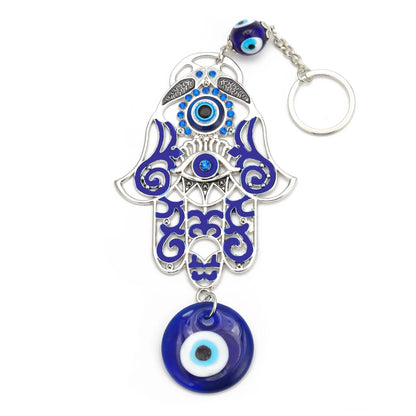 Lucky Eye Alloy Fatima Hamsa Hand Wall Hanging Glass Turkish Evil Eye Keychain Car Keyring for Women Men pulseras bijoux צמידים