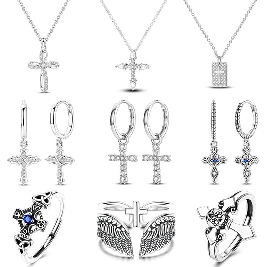 925 Sterling Silver Earrings Rings Necklaces Bracelets For Woman Cross Christianity Drop Earring Fit Charms DIY Fine Jewelry