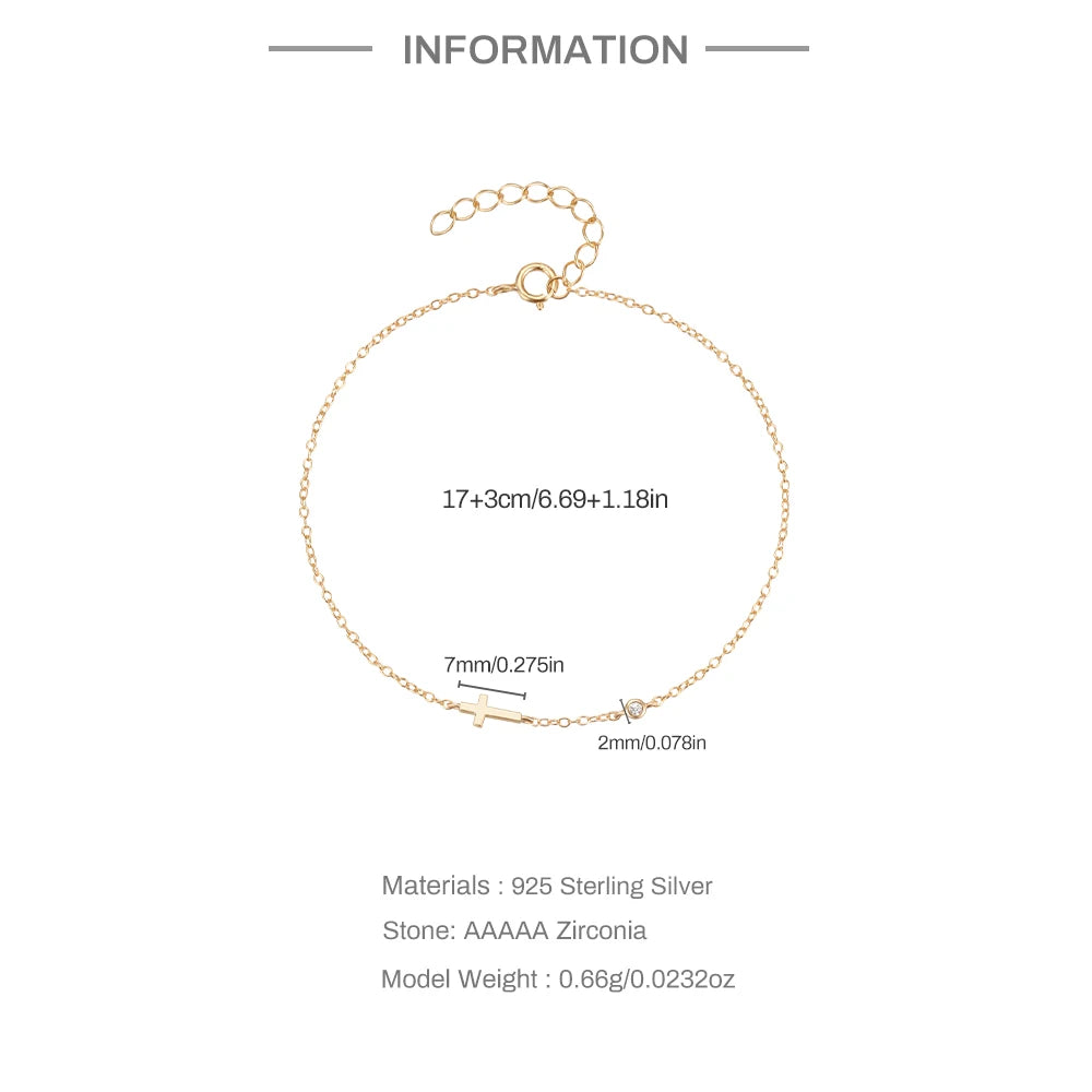 ROXI 925 Sterling Silver Punk Cross Bracelet For Women Party Street 20cm Bangle Pulseras Plata 18k Gold /Silver Color Jewelry