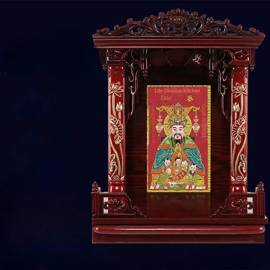 WallMounted Kitchen Shrine Wooden God Statue Altar Traditional Home Decor for Charity Hall & Spiritual Enshrinement