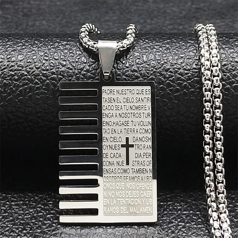 Chrisitian Cross Bible Verse Prayer Necklace Stainless Steel Portuguese Religious Necklaces Jewelry collar hombre N2035S02