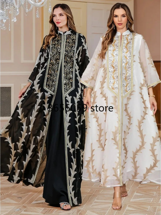 Women Party Dress Abaya Dubai Eid Muslim Mesh Embroidery Jalabiya Ramadan Dresses Morocco Kaftan Vestidos Largos Arab Long Robe