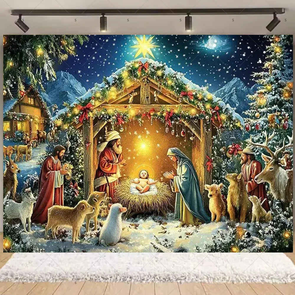 Birth of Jesus Background Party Decoration Supplies Merry Christmas Baby Shower Supplies Banner Backdrop Decor Photo Shoot Props