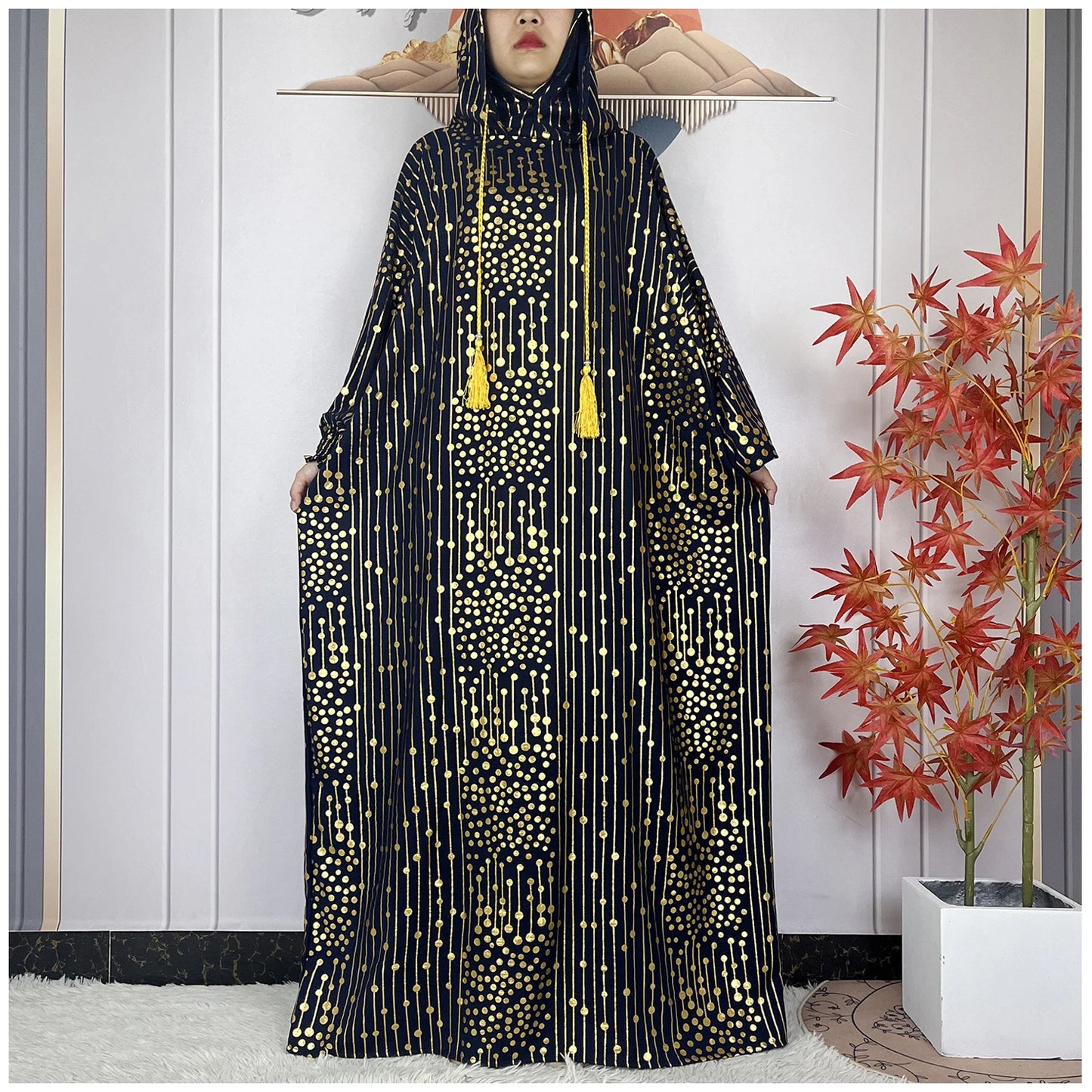 2024 New Muslim Long Sleeve Abaya Women Ramadan Prayer Clothes Turkey Middle East Femme Robe Loose African Dress Two-Hat Abaya