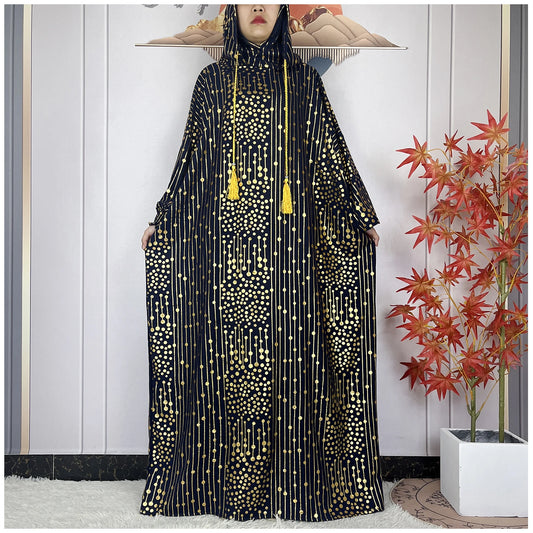 2024 New Muslim Long Sleeve Abaya Women Ramadan Prayer Clothes Turkey Middle East Femme Robe Loose African Dress Two-Hat Abaya